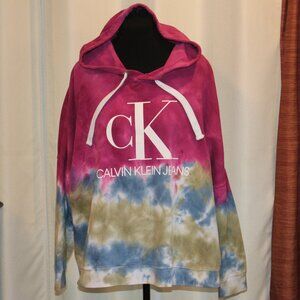 Calvin Klein Jeans Women's HOODIE Pink Blue Green TieDye Size 3X